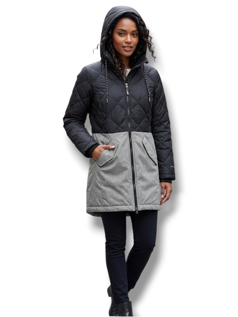 Eddie Bauer Lanely Hybrid Down Parka Black Gray Women’s Large EUC Gorpcore